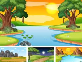 Four different scene of nature park and forest vector