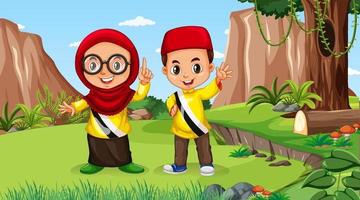 Brunei kids wears traditional clothes in the forest scene vector