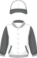Front of basic white and grey bomber jacket and cap isolated vector