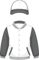 Front of basic white and grey bomber jacket and cap isolated vector