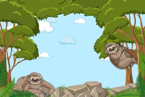 Empty sky with sloth in the forest scene