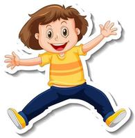 Sticker template with a girl in jumping pose isolated vector