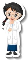 Cartoon character sticker with a girl in science gown vector