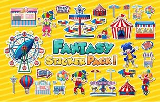 Sticker set with amusement park and funfair objects vector