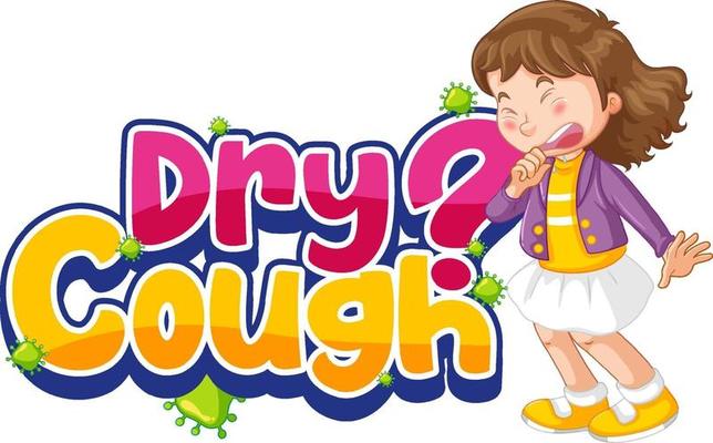 Dry Cough font with a girl feel sick isolated on white background