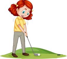 Young golf player cartoon character playing golf vector