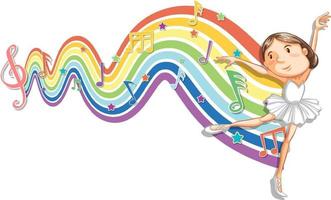 bailarina con símbolos de melodía en la onda del arco iris vector