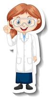 Cartoon character sticker with a girl in science gown vector