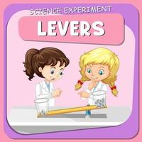 Levers science experiment with scientist kids cartoon character vector