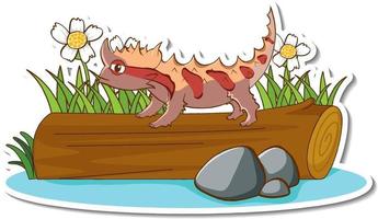 Thorny Dragon lizard standing on a log sticker vector