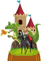 príncipe a caballo en el castillo vector
