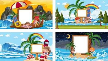 Set of different tropical beach scenes with blank banner vector