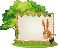 Blank banner in the garden with a rabbit isolated vector