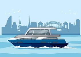 Yacht ship in the river scene vector