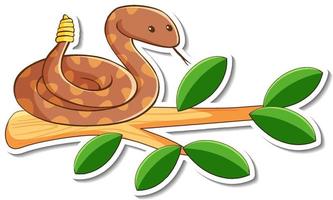 personaje de dibujos animados de serpiente de cascabel verde en una rama pegatina vector