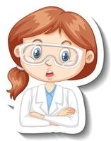 Portrait of a girl in science gown cartoon character sticker vector