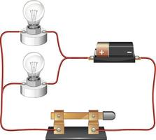 Diagrama de circuito con batería y bombilla. vector