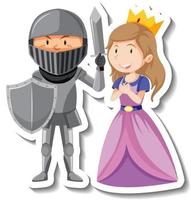 Knight and princess cartoon sticker vector