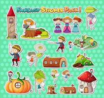 Sticker set with different fantasy cartoon characters vector