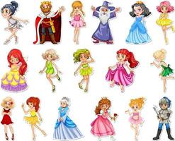 Sticker set with different fairytale cartoon characters vector