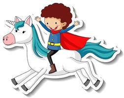 Cute stickers with a hero boy riding a unicorn cartoon character vector