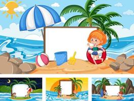 Set of blank banner in different tropical beach scenes vector