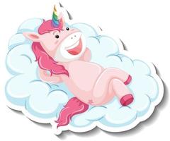 Cute unicorn laying on the cloud on white background vector