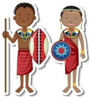 pegatina de personaje de dibujos animados de pareja tribal africana vector