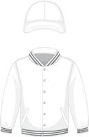 Front of basic white bomber jacket and cap isolated vector