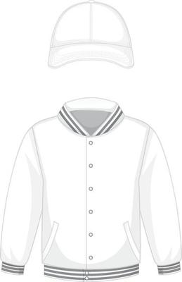 Front of basic white bomber jacket and cap isolated