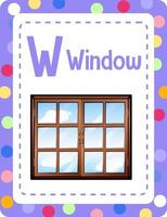 flashcard del alfabeto con la letra w para ventana vector