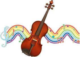 Violin with melody symbols on rainbow wave vector