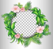 Round frame with tropical flowers and leaves template vector