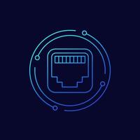 ethernet port line icon, network socket vector