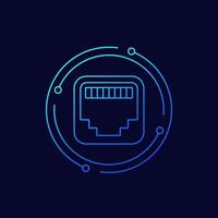 ethernet port line icon, network socket vector