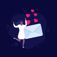 love letter, mail and happy girl, vector