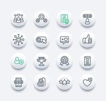 Likes, followers, rating and feedback line icons set vector