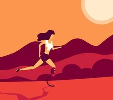 Running girl with prosthetic leg, vector illustration
