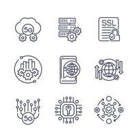 Iconos de línea de tecnología de red 5g en blanco vector