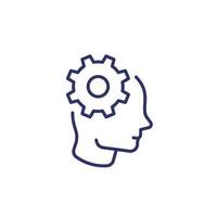 creativity, thinking line icon with head and gear vector