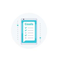 Goal setting app in smartphone, vector icon