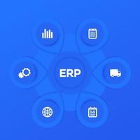 ERP software infographics vector template design in blue
