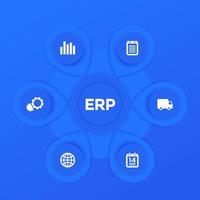 Diseño de plantilla de vector de infografía de software erp en azul