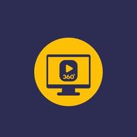 360 degrees video content, icon with computer vector