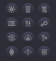 development, engineering, settings, configuration line icons vector