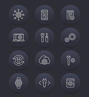 development, engineering, settings, configuration line icons vector