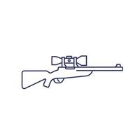 Hunting rifle with optical sight, sniper rifle line icon vector