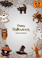 cartel de halloween con galletas de jengibre y telaraña vector