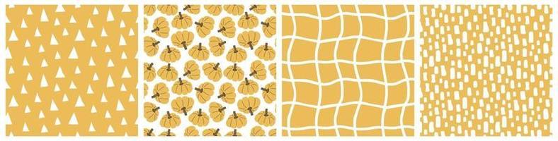 Vector set of yellow autumn pumpkins elements seamless patterns