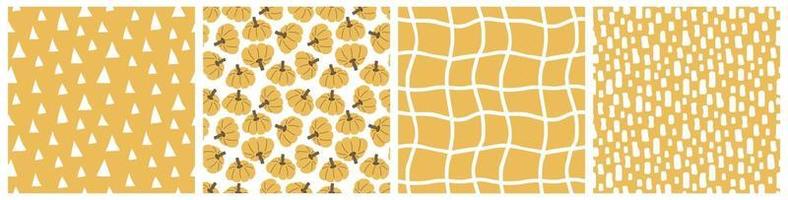 Vector set of yellow autumn pumpkins elements seamless patterns